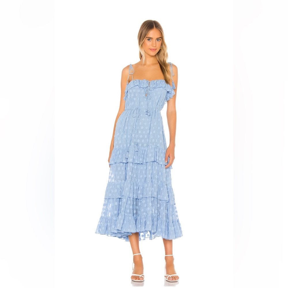 Karina Grimaldi Blue Ruffled Midi Dress
